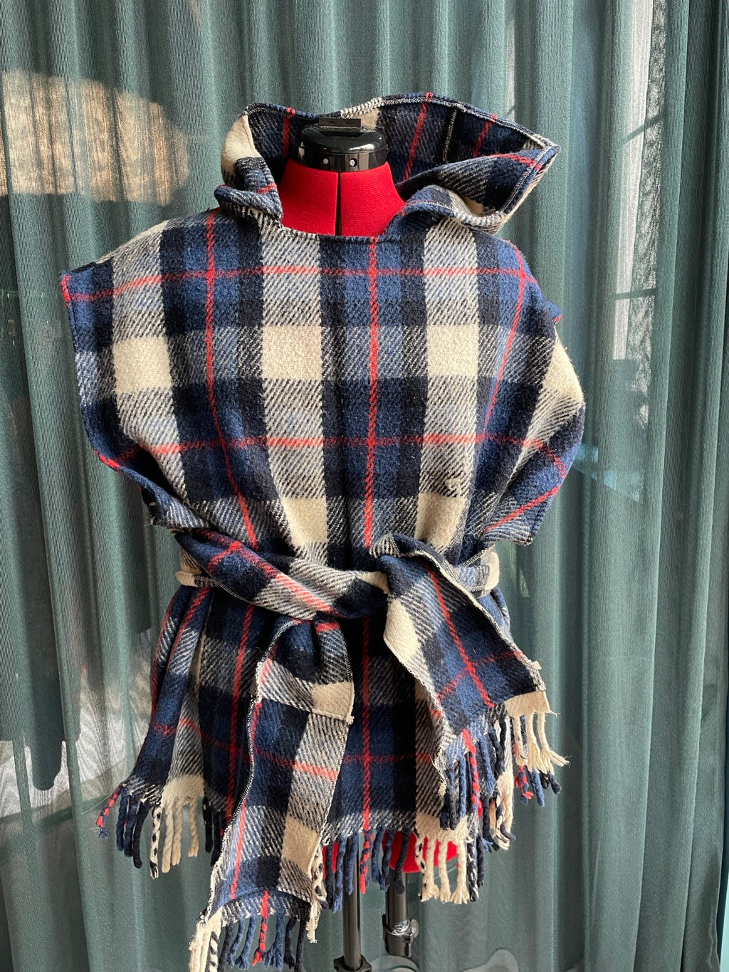 Blue blanket turned into cosy vest