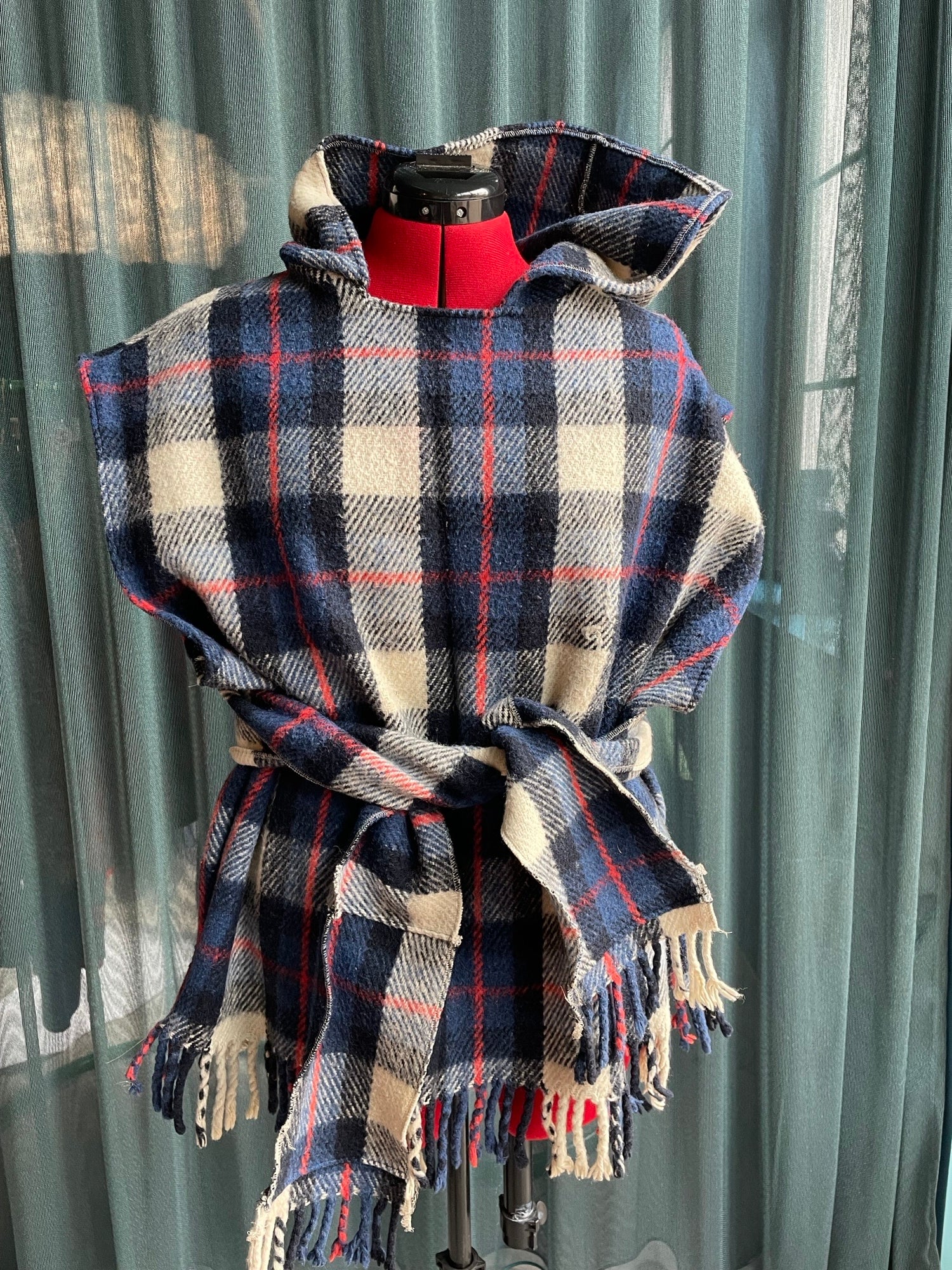 Blue blanket turned into cosy vest