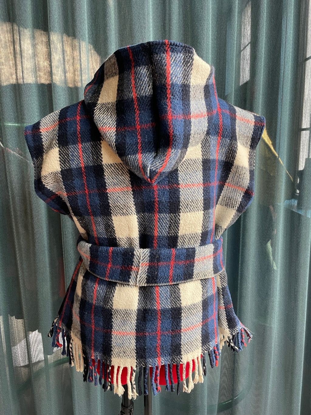 Blue blanket turned into cosy vest